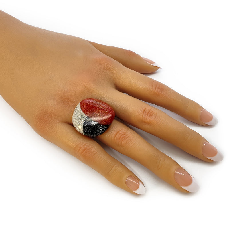 ANILLO GRANITA - Hecho a mano - Ajustable - Cemento triturado oscuro y claro, polvo de bronce