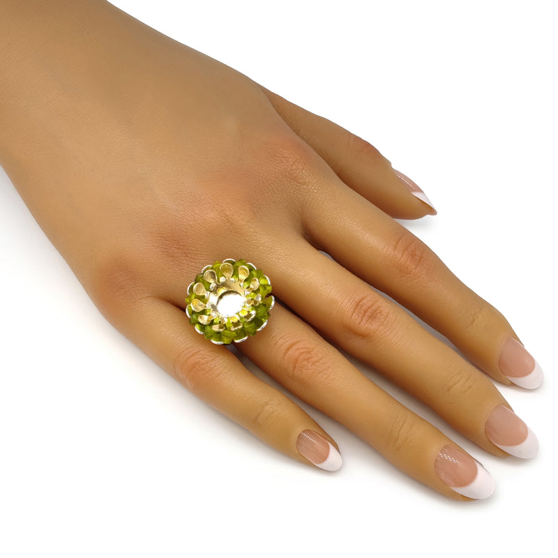ANILLO ECOSOL - Hecho a mano - Ajustable - Plata de ley 925 y baño en oro de 24K - Plástico reciclado de los revestimientos de las tapas de botellas