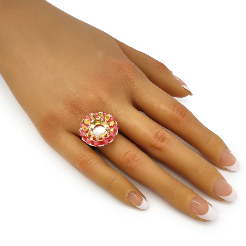 ANILLO ECOSOL - Hecho a mano - Ajustable - Plata de ley 925 y baño en oro de 24K - Plástico reciclado de los revestimientos de las tapas de botellas