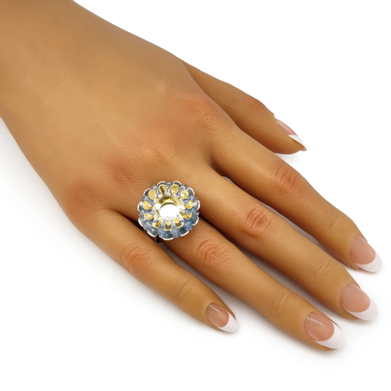 ANILLO ECOSOL - Hecho a mano - Ajustable - Plata de ley 925 y baño en oro de 24K - Plástico reciclado de los revestimientos de las tapas de botellas