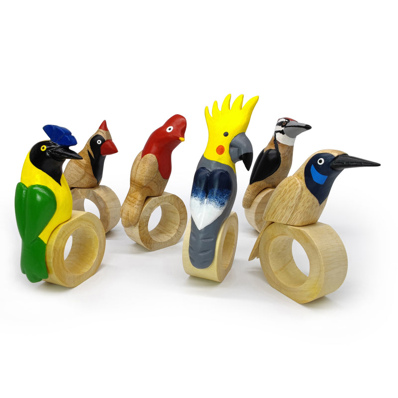 ANILLO DE SERVILLETA DECORATIVO - Tucán - Madera tallada y pintada a mano
