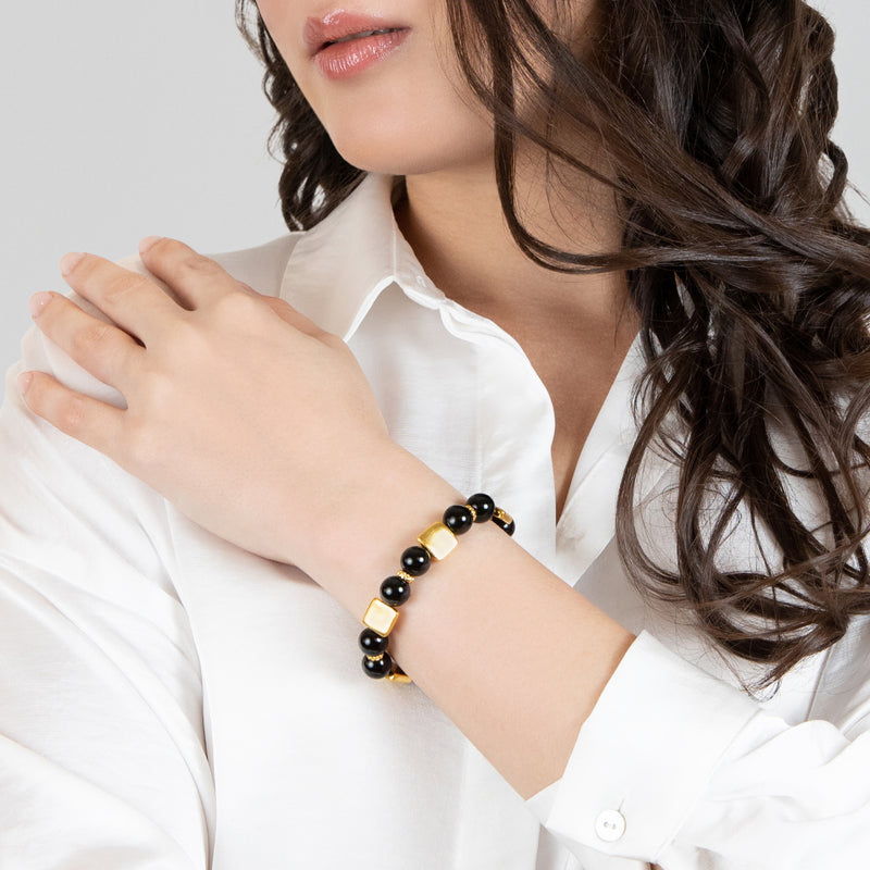 PULSERA QUIMBAYA - Hecha a mano - Bañada en oro de 24 quilates - Ónix