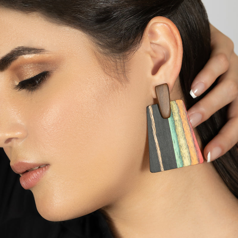 PENDIENTES WOODIE TRAPEZE - Hechos a mano - Madera contrachapada de 3 capas cruzadas