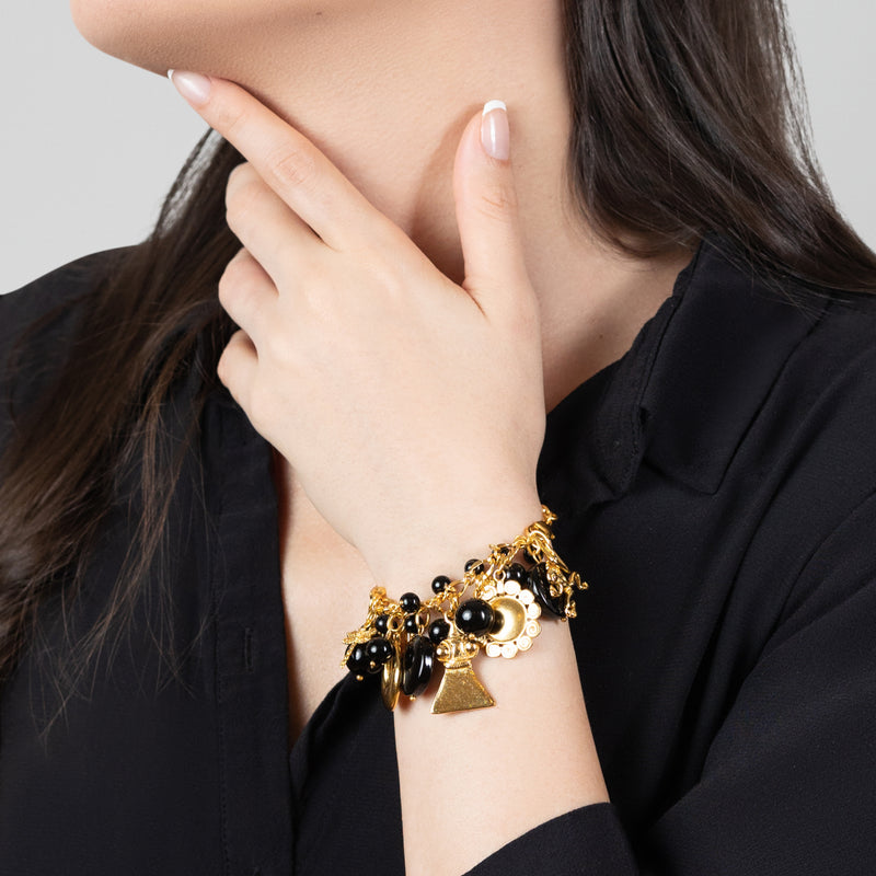 BRAZALETE ENCANTO - Hecho a mano - Bañado en oro de 24 quilates - Ónix