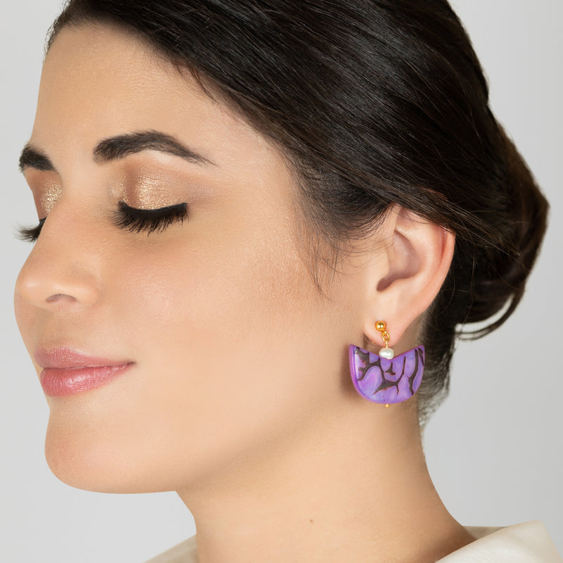 PENDIENTES PALMA - Hechos a mano - Bañados en oro de 24 quilates - Tagua (marfil vegetal), perlas cultivadas