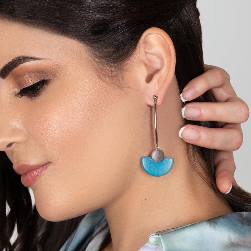PENDIENTES LUNA - Hechos a mano - Acero inoxidable - Tagua (marfil vegetal)