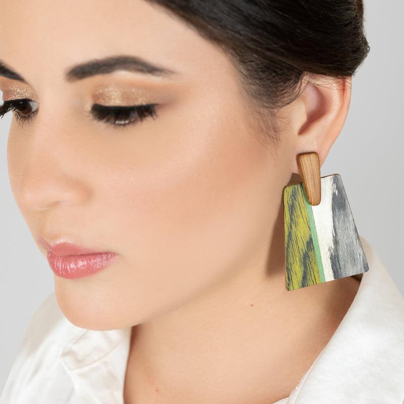 PENDIENTES WOODIE TRAPEZE - Hechos a mano - Madera contrachapada de 3 capas cruzadas