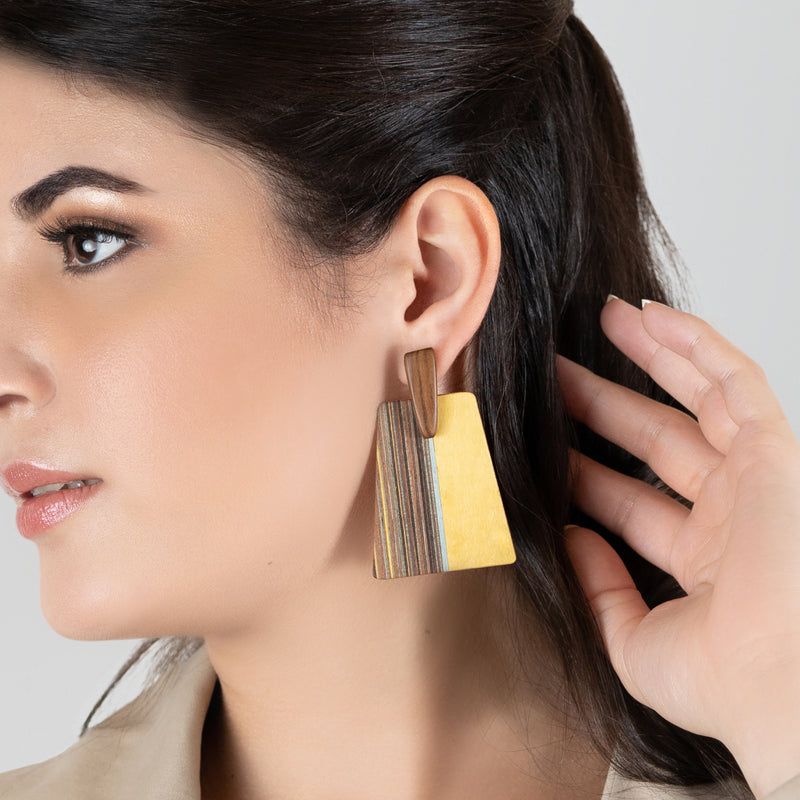 PENDIENTES WOODIE TRAPEZE - Hechos a mano - Madera contrachapada de 3 capas cruzadas