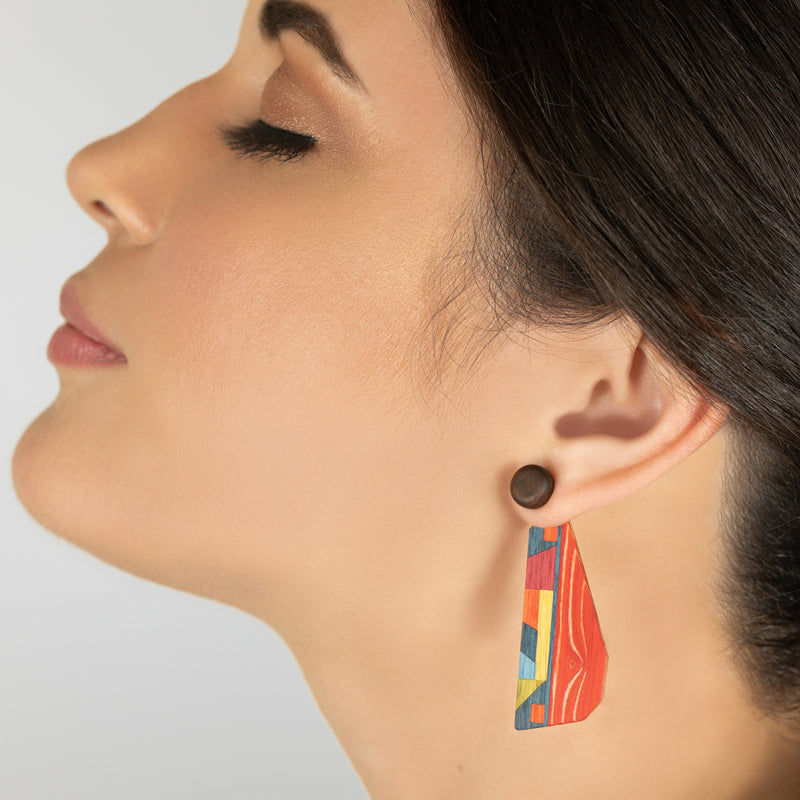 PENDIENTES WOODIE TRIO - Hechos a mano - Reversibles - Madera contrachapada de 3 capas cruzadas