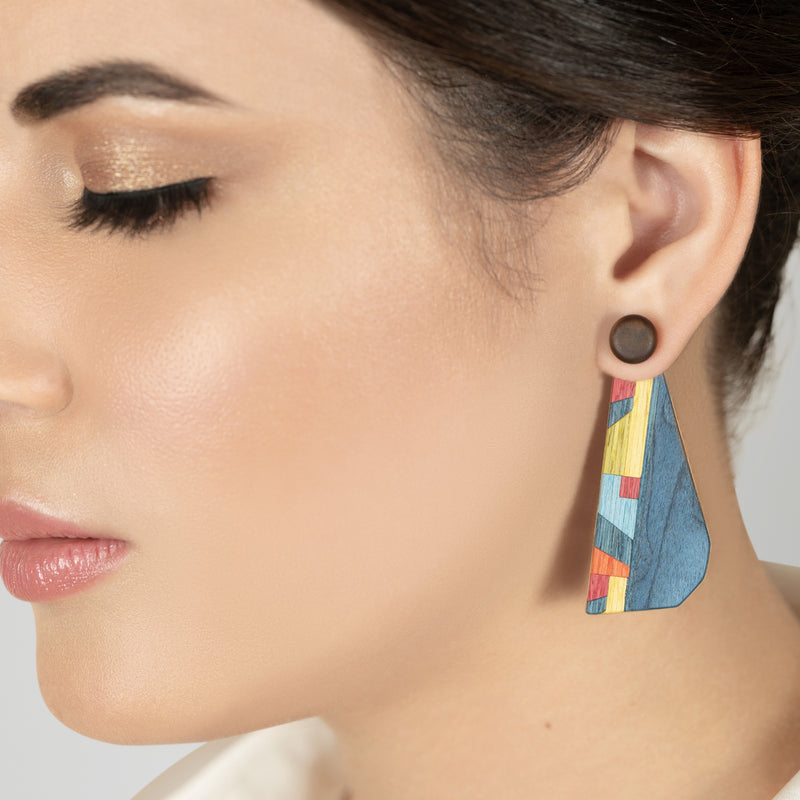 PENDIENTES WOODIE TRIO - Hechos a mano - Reversibles - Madera contrachapada de 3 capas cruzadas