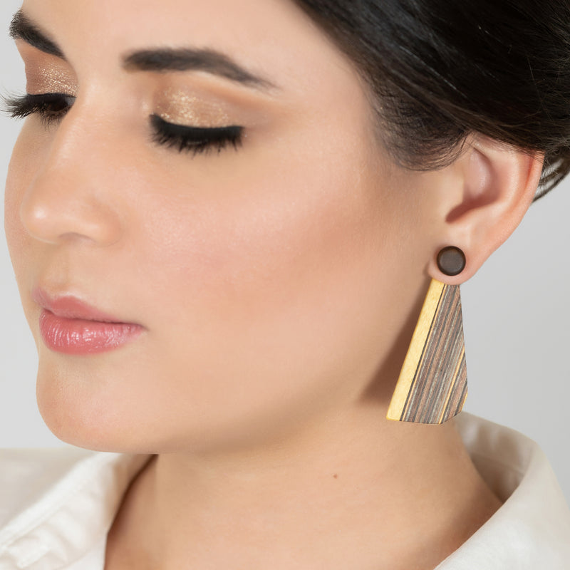 PENDIENTES WOODIE TRIO - Hechos a mano - Reversibles - Madera contrachapada de 3 capas cruzadas