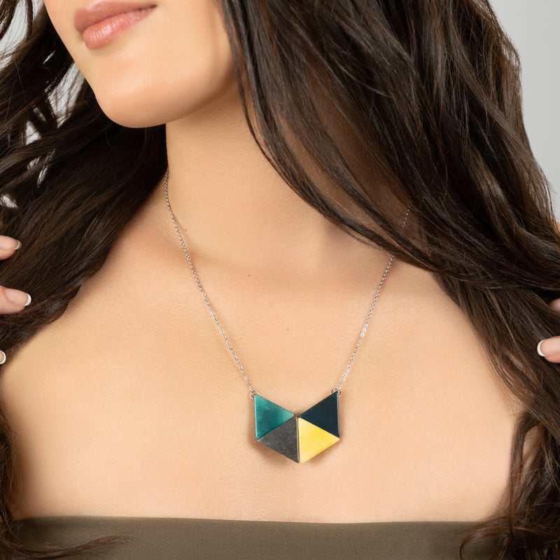 COLLAR LOZANGO - Hecho a mano - Acero inoxidable - Tagua (marfil vegetal)