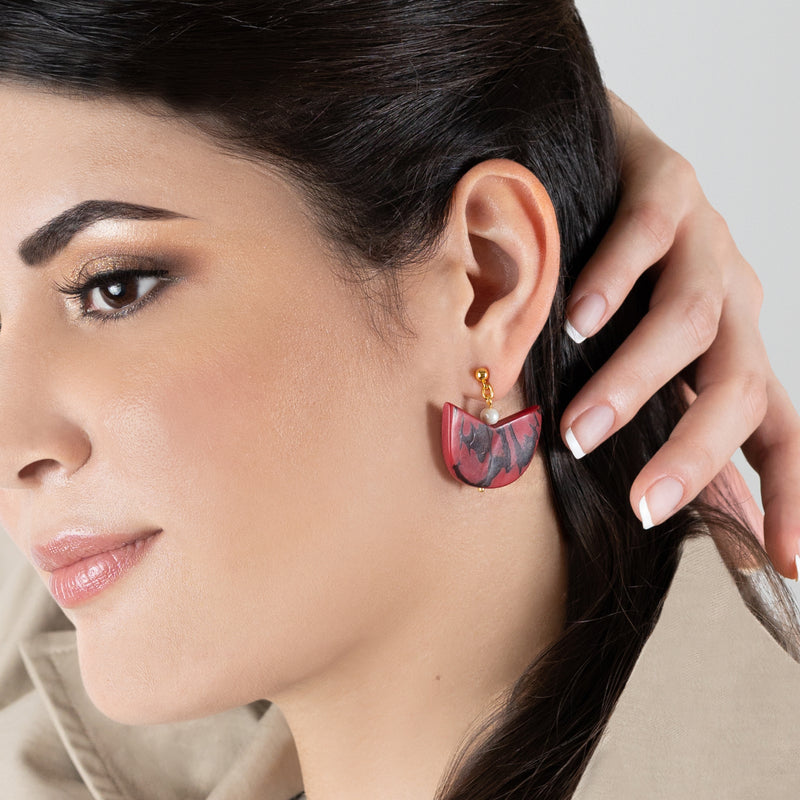 PENDIENTES PALMA - Hechos a mano - Bañados en oro de 24 quilates - Tagua (marfil vegetal), perlas cultivadas