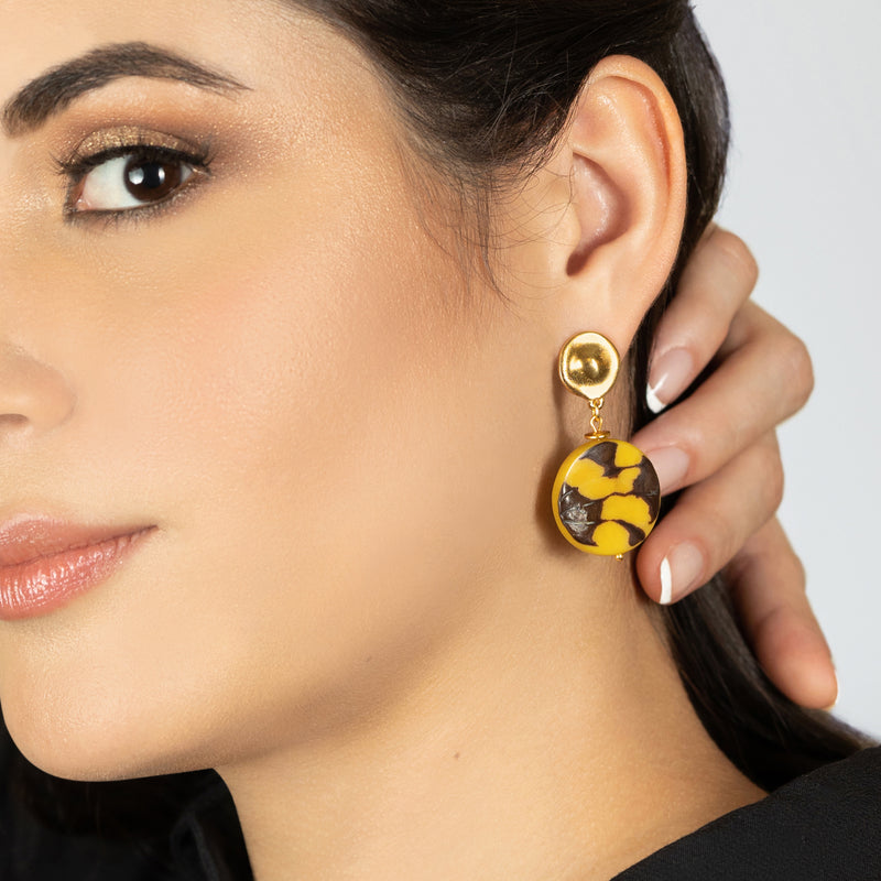 PENDIENTES SOLISE - Hechos a mano - Bañados en oro de 24 quilates - Tagua (marfil vegetal)
