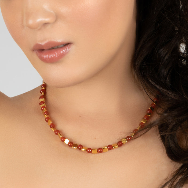 COLLAR DORA - Hecho a mano - Bañado en oro de 24 quilates - Ágatas