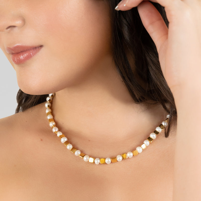 COLLAR DORA - Hecho a mano - Bañado en oro de 24 quilates - Perlas cultivadas