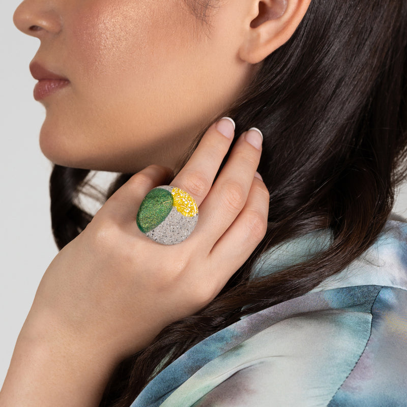 ANILLO GRANITA - Hecho a mano - Ajustable - Cemento triturado, cáscaras de huevo trituradas, polvo de bronce