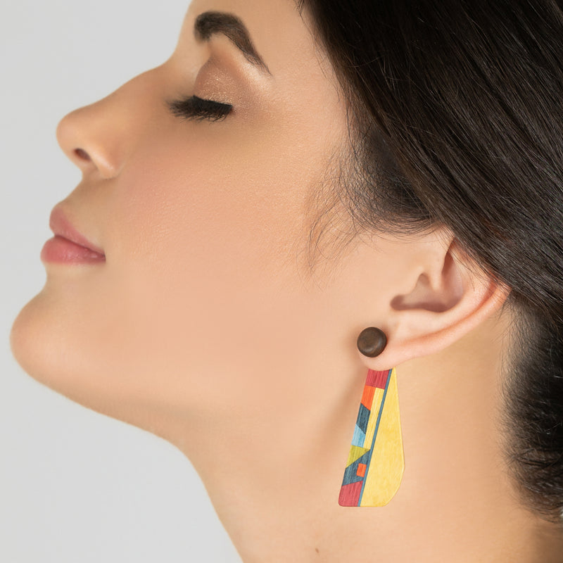 PENDIENTES WOODIE TRIO - Hechos a mano - Reversibles - Madera contrachapada de 3 capas cruzadas