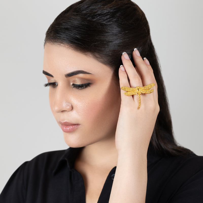 ANILLO LIBÉLULA - Hecho a mano - Bañado en oro de 24 quilates