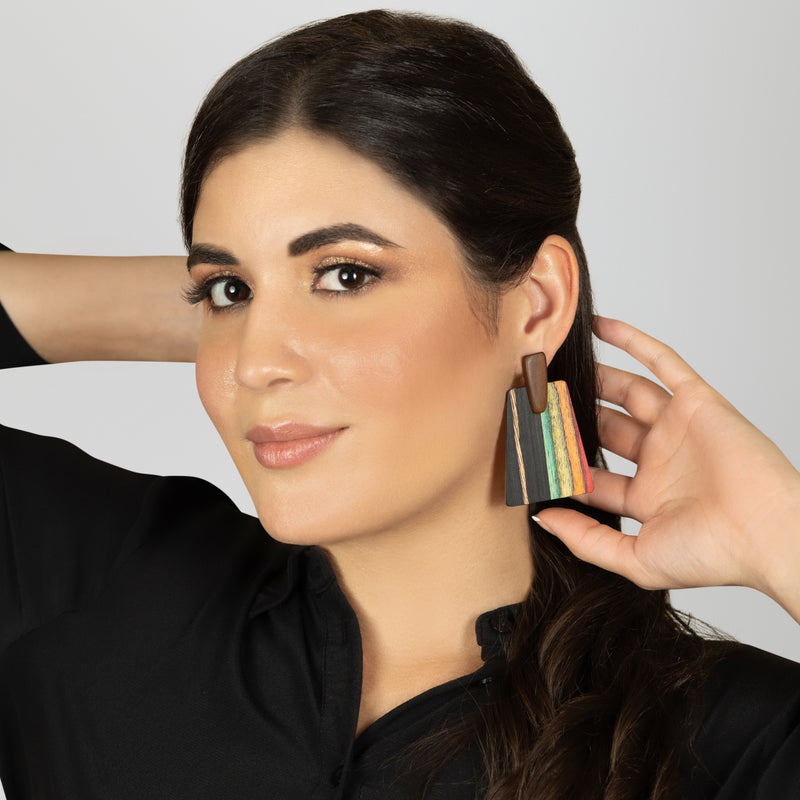 PENDIENTES WOODIE TRAPEZE - Hechos a mano - Madera contrachapada de 3 capas cruzadas