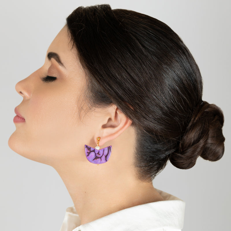 PENDIENTES PALMA - Hechos a mano - Bañados en oro de 24 quilates - Tagua (marfil vegetal), perlas cultivadas