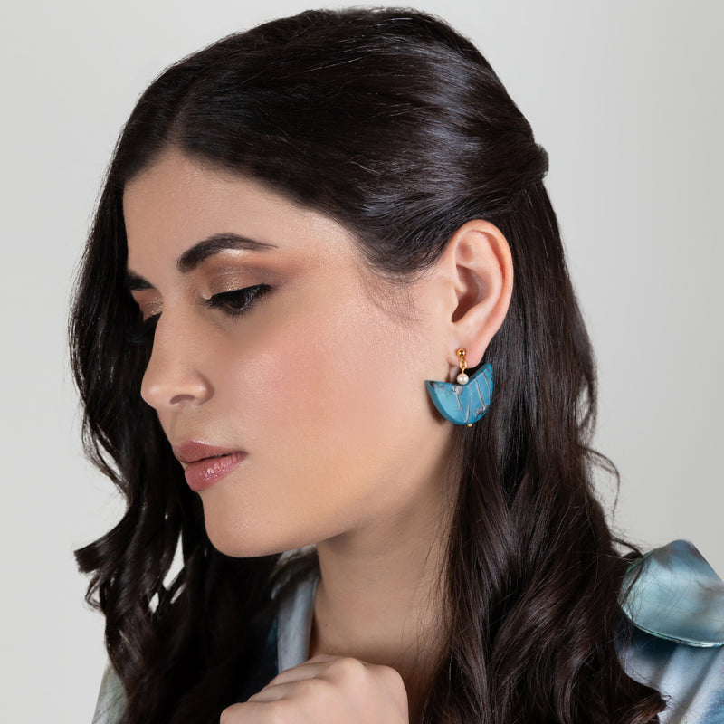 PENDIENTES PALMA - Hechos a mano - Bañados en oro de 24 quilates - Tagua (marfil vegetal), perlas cultivadas