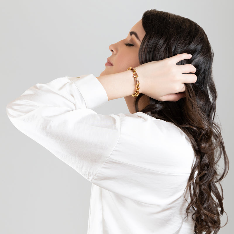 PULSERA LÚMEN - Hecha a mano - Bañada en oro de 24 quilates - Cuero