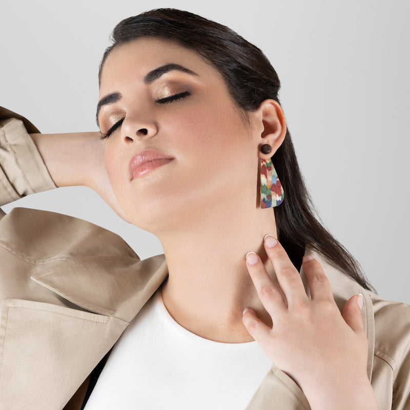PENDIENTES WOODIE TRIO - Hechos a mano - Reversibles - Madera contrachapada de 3 capas cruzadas