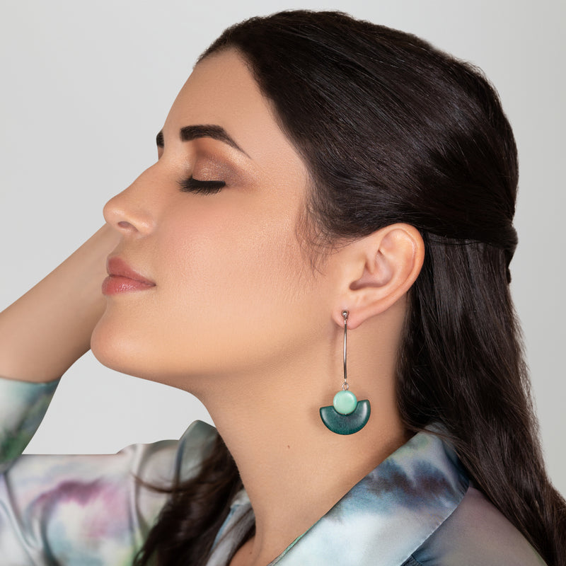 PENDIENTES LUNA - Hechos a mano - Acero inoxidable - Tagua (marfil vegetal)