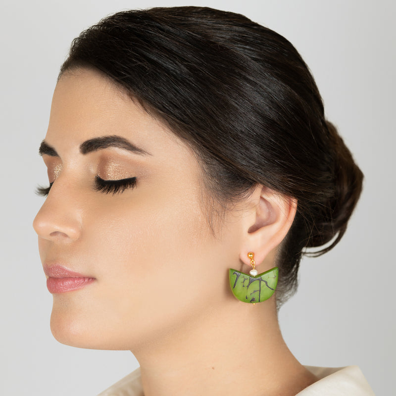 PENDIENTES PALMA - Hechos a mano - Bañados en oro de 24 quilates - Tagua (marfil vegetal), perlas cultivadas