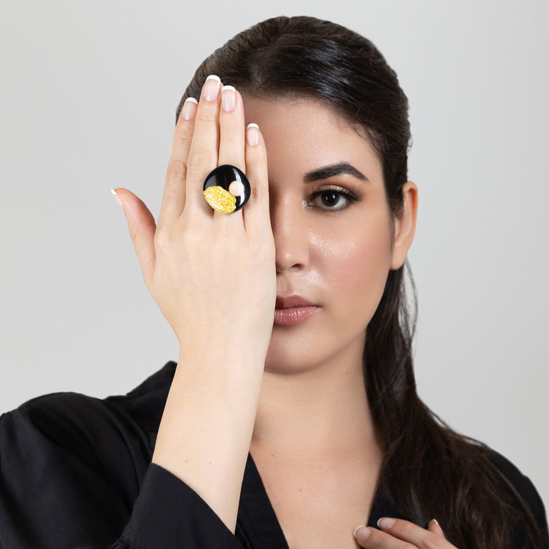 ANILLO NATÜA - Hecho a mano - Ajustable - Cáscaras de huevo trituradas, madera recuperada