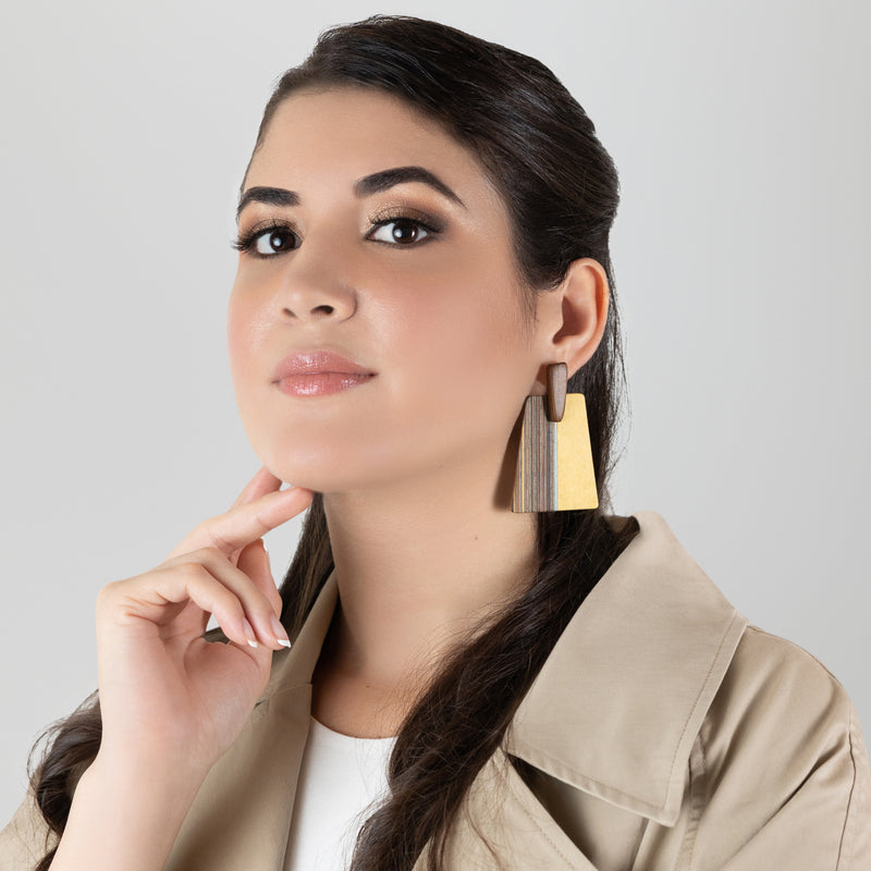 PENDIENTES WOODIE TRAPEZE - Hechos a mano - Madera contrachapada de 3 capas cruzadas