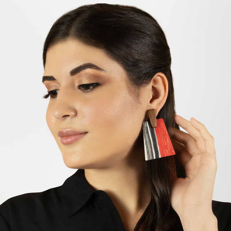 PENDIENTES WOODIE TRAPEZE - Hechos a mano - Madera contrachapada de 3 capas cruzadas