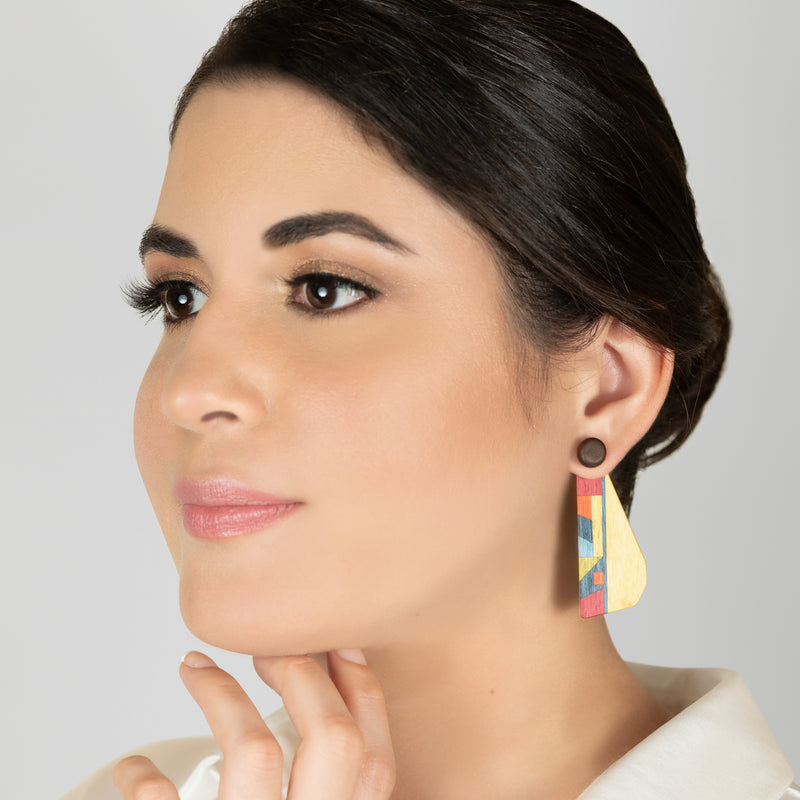 PENDIENTES WOODIE TRIO - Hechos a mano - Reversibles - Madera contrachapada de 3 capas cruzadas