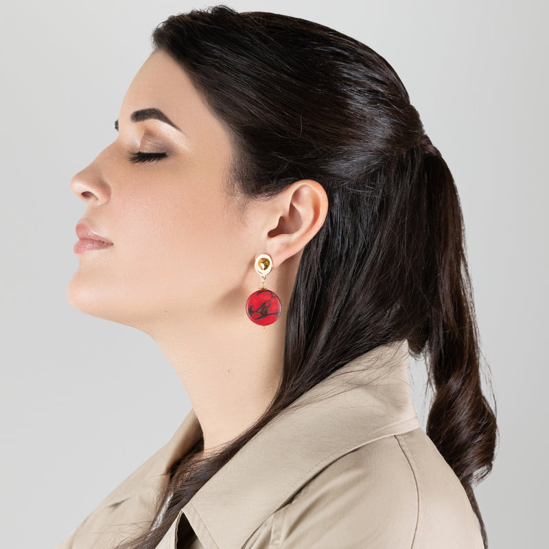 PENDIENTES SOLISE - Hechos a mano - Bañados en oro de 24 quilates - Tagua (marfil vegetal)