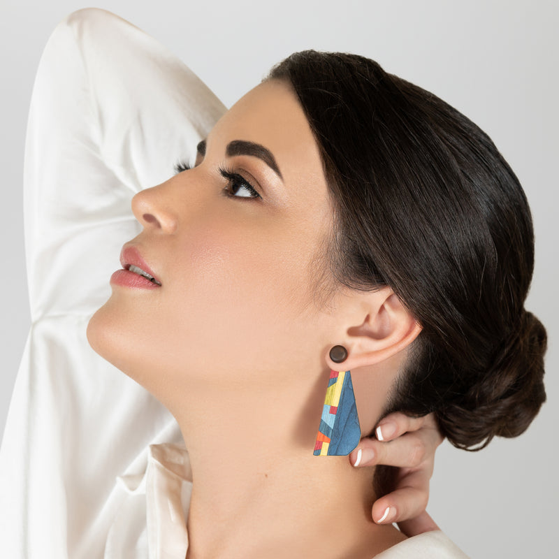 PENDIENTES WOODIE TRIO - Hechos a mano - Reversibles - Madera contrachapada de 3 capas cruzadas