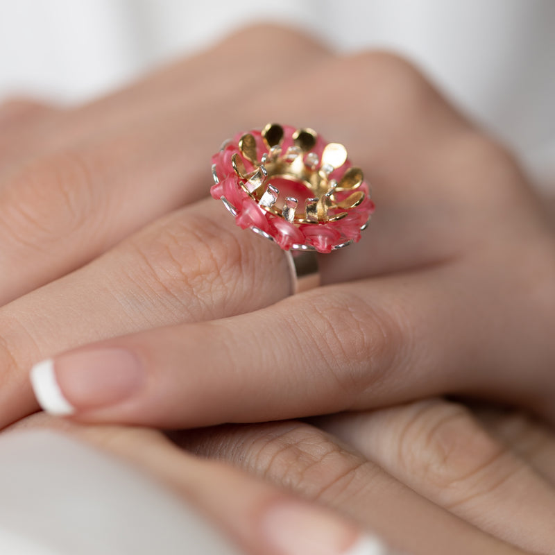 ANILLO ECOSOL - Hecho a mano - Ajustable - Plata de ley 925 y baño en oro de 24K - Plástico reciclado de los revestimientos de las tapas de botellas