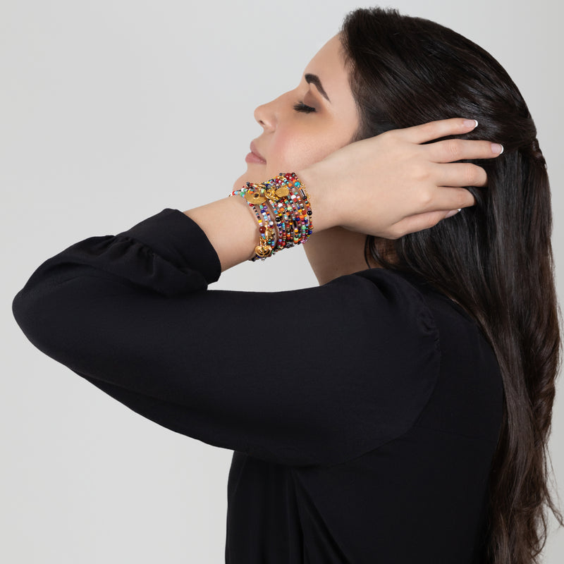 BRAZALETE ESPIRAL - Hecho a mano - Bañado en oro de 24 quilates - Cuentas, piedras semipreciosas