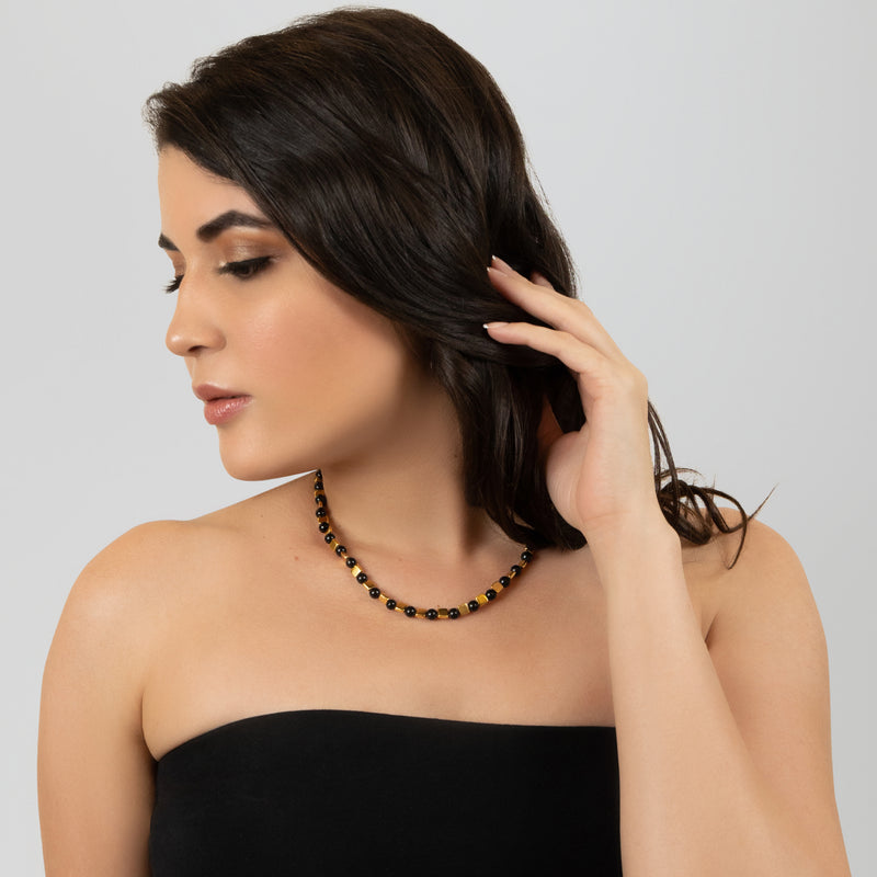 COLLAR DORA - Hecho a mano - Bañado en oro de 24 quilates - Ónix