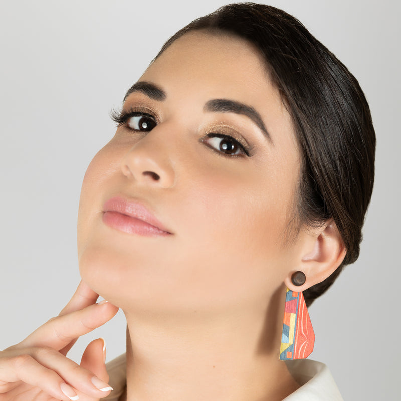 PENDIENTES WOODIE TRIO - Hechos a mano - Reversibles - Madera contrachapada de 3 capas cruzadas