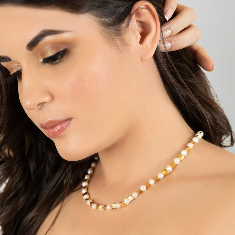 COLLAR DORA - Hecho a mano - Bañado en oro de 24 quilates - Perlas cultivadas