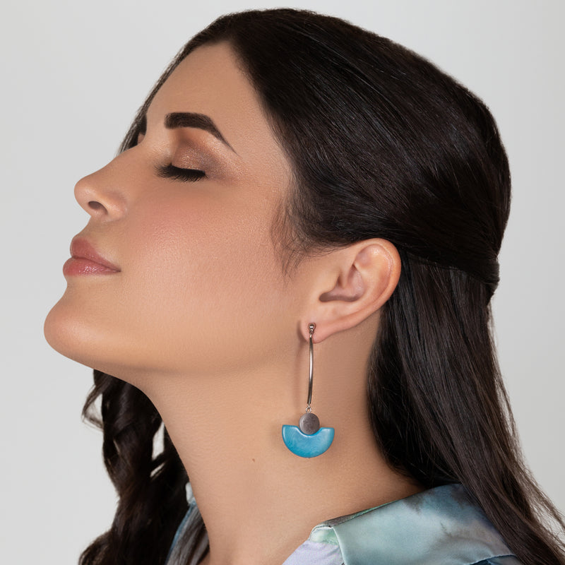 PENDIENTES LUNA - Hechos a mano - Acero inoxidable - Tagua (marfil vegetal)
