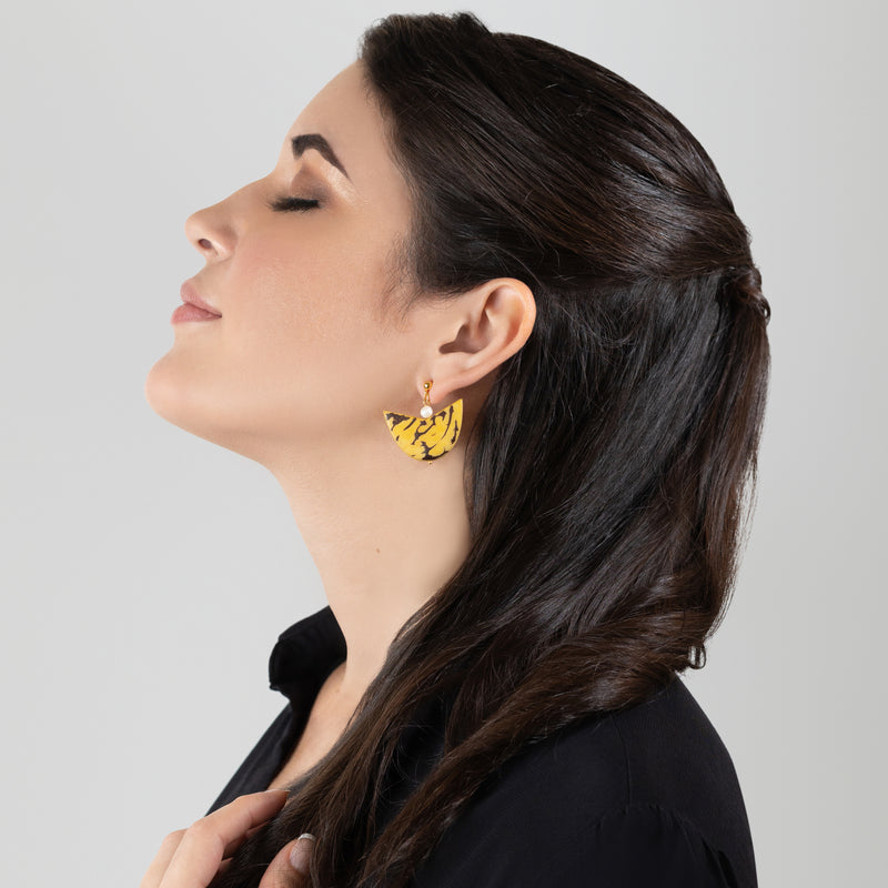 PENDIENTES PALMA - Hechos a mano - Bañados en oro de 24 quilates - Tagua (marfil vegetal), perlas cultivadas