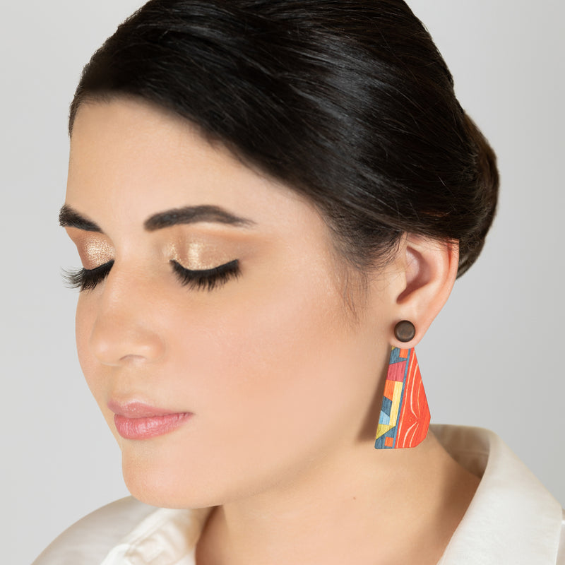 PENDIENTES WOODIE TRIO - Hechos a mano - Reversibles - Madera contrachapada de 3 capas cruzadas