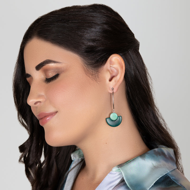PENDIENTES LUNA - Hechos a mano - Acero inoxidable - Tagua (marfil vegetal)