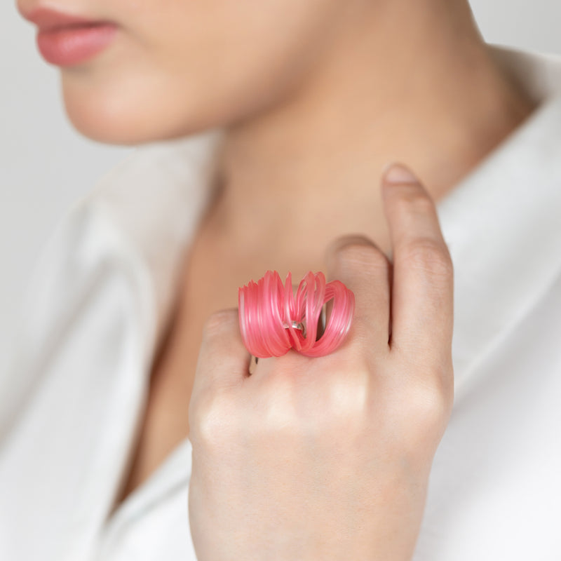 ANILLO ECOBLOOM - Hecho a mano - Ajustable - Plata de ley 925 - Plástico reciclado de los revestimientos de las tapas de botellas
