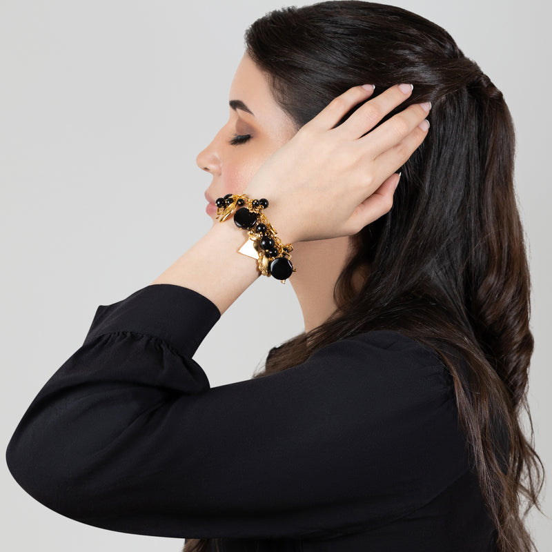 BRAZALETE ENCANTO - Hecho a mano - Bañado en oro de 24 quilates - Ónix