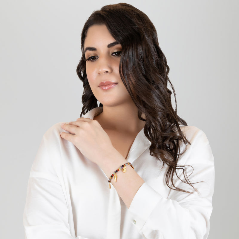 PULSERA ARCOÍRIS - Hecha a mano - Bañada en oro de 24 quilates - Ágatas, ónix, jades y amatistas
