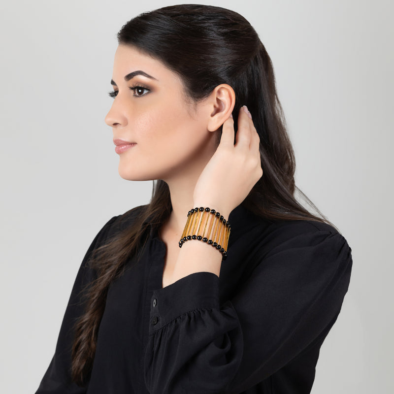 BRAZALETE ELEGANCIA - Hecho a mano - Bañado en oro de 24 quilates - Ónix