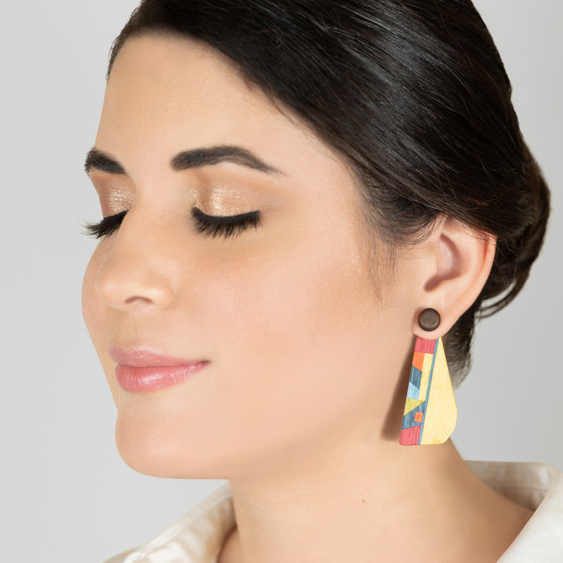 PENDIENTES WOODIE TRIO - Hechos a mano - Reversibles - Madera contrachapada de 3 capas cruzadas